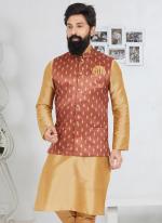 Banarasi Dhupion Light Brown Wedding Wear Banarasi Work Modi Jacket Kurta Pajama